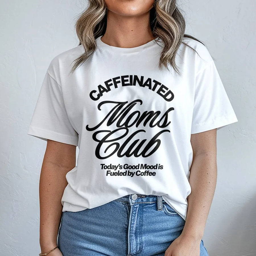 Caffeinated Moms Club T-Shirt | Vintage Graphic Sweatshirt | Premium Cotton Blend Pullover | Funny Birthday Gift for New Mom