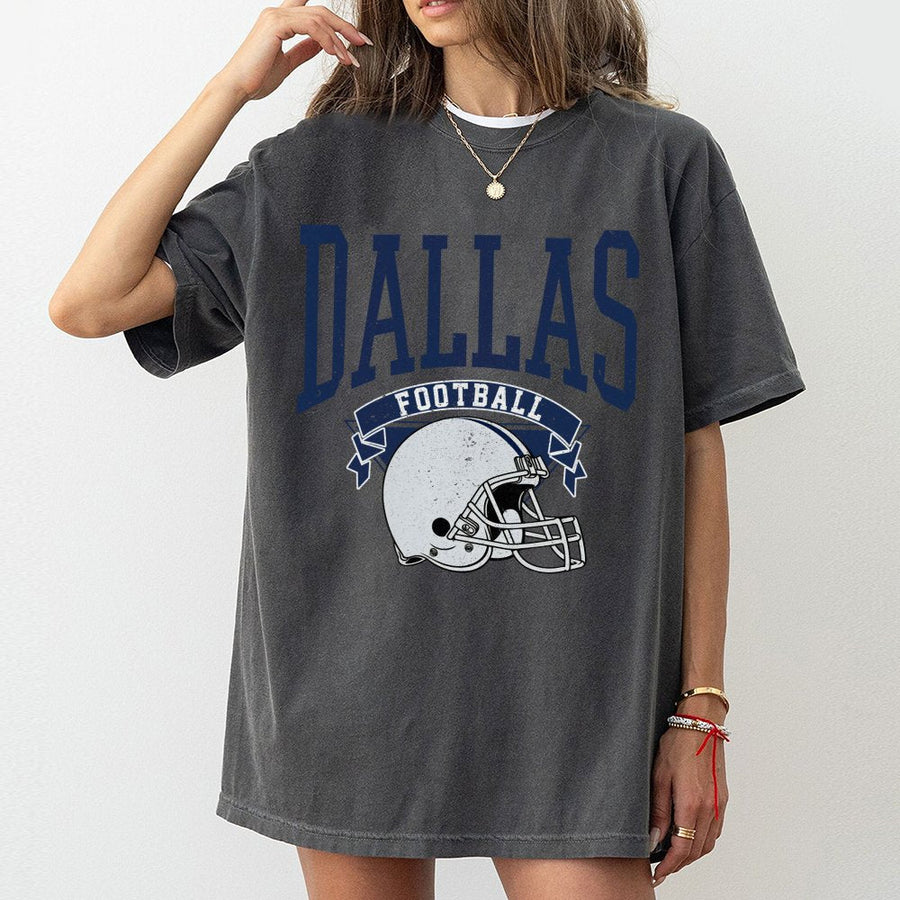 Dallas Football T-Shirt | Vintage Style Helmet Graphic | Premium 100% Cotton | Retro Game Day Gift for Men and Women