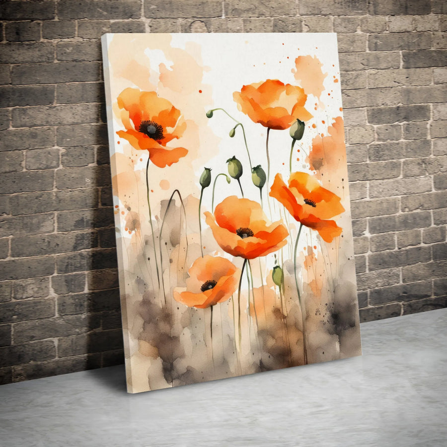 Watercolor Poppy Canvas Wall Art | Modern Botanical Painting Print | Premium Thick Gallery Wrap Canvas | Minimalist Living Room Decor Gift