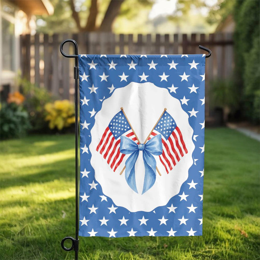 American Flag Garden Flag | Patriotic Watercolor Bow Design | Premium Weather-Resistant Polyester | July 4th Memorial Day Outdoor Decor
