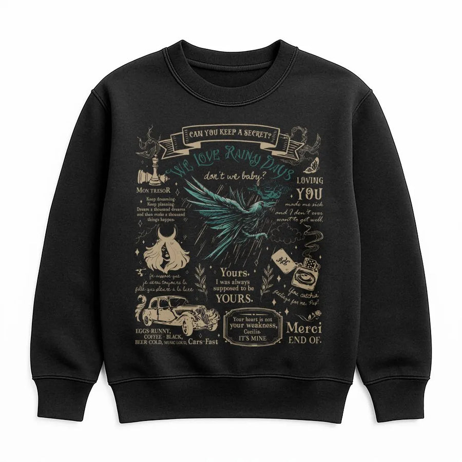 Rainy Days Raven Sweatshirt | Gothic Aesthetic Bookish Quote | Soft Cotton Blend Unisex Pullover | Romantic Dark Academia Gift for Readers