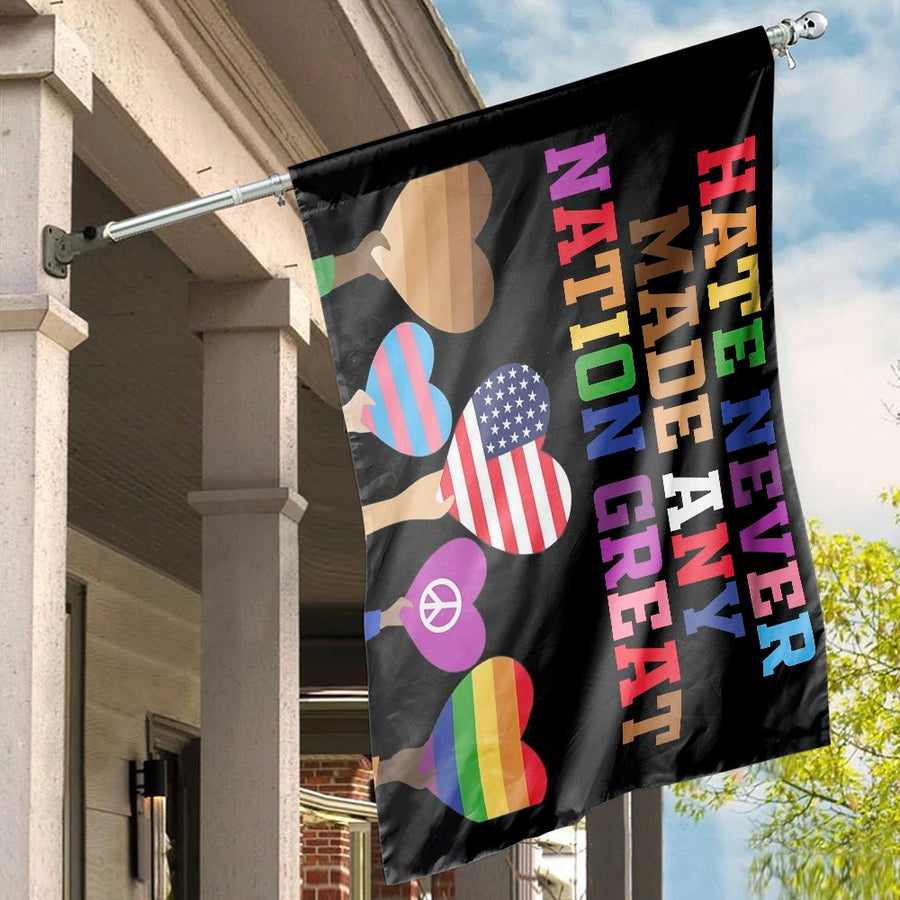 Unity House Flag | Hate Never Made Any Nation Great | Premium UV-Resistant Polyester | Inclusive Equality Garden Decor & Patriotic Gift