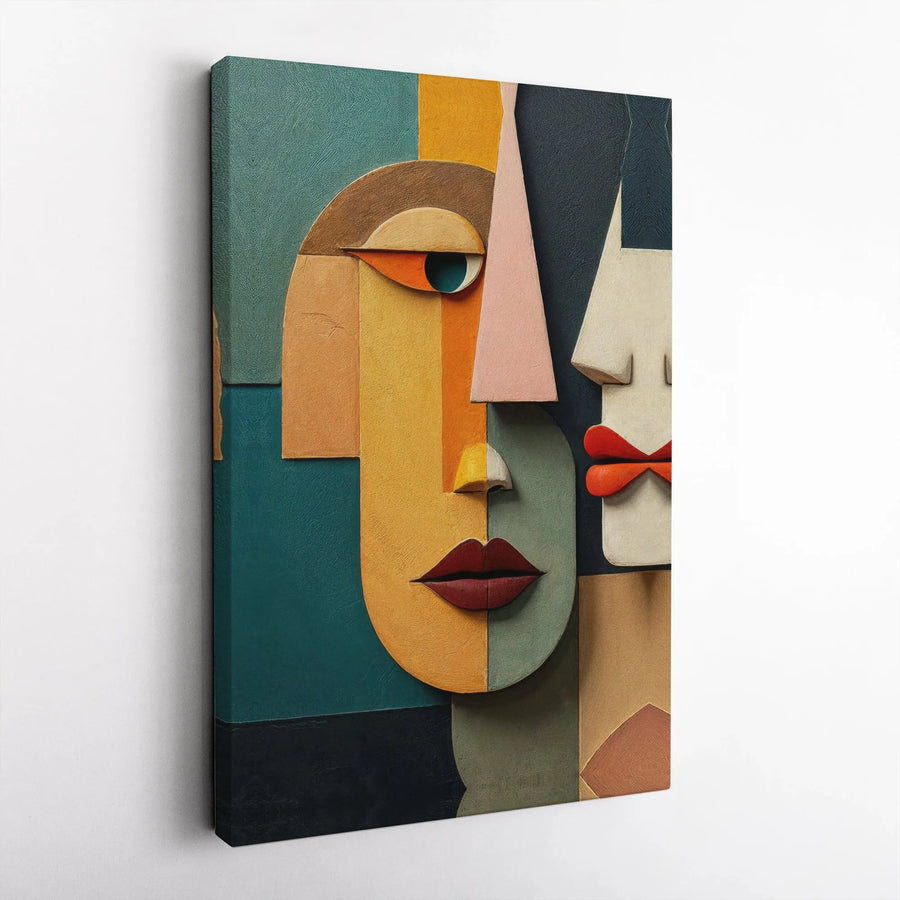 Abstract Cubist Face Canvas Print | Modern Geometric Two Faces Wall Art | 1.25-Inch Thick Gallery Wrap | Premium Decor Gift for Home Office