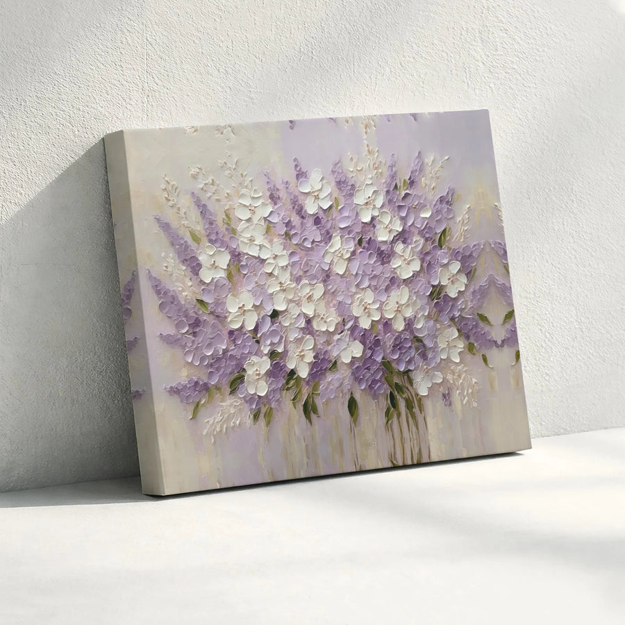 Textured Lilac Floral Canvas Art | 3D Botanical Painting Print | Premium Gallery Wrapped Canvas | Modern Farmhouse Wall Decor Gift