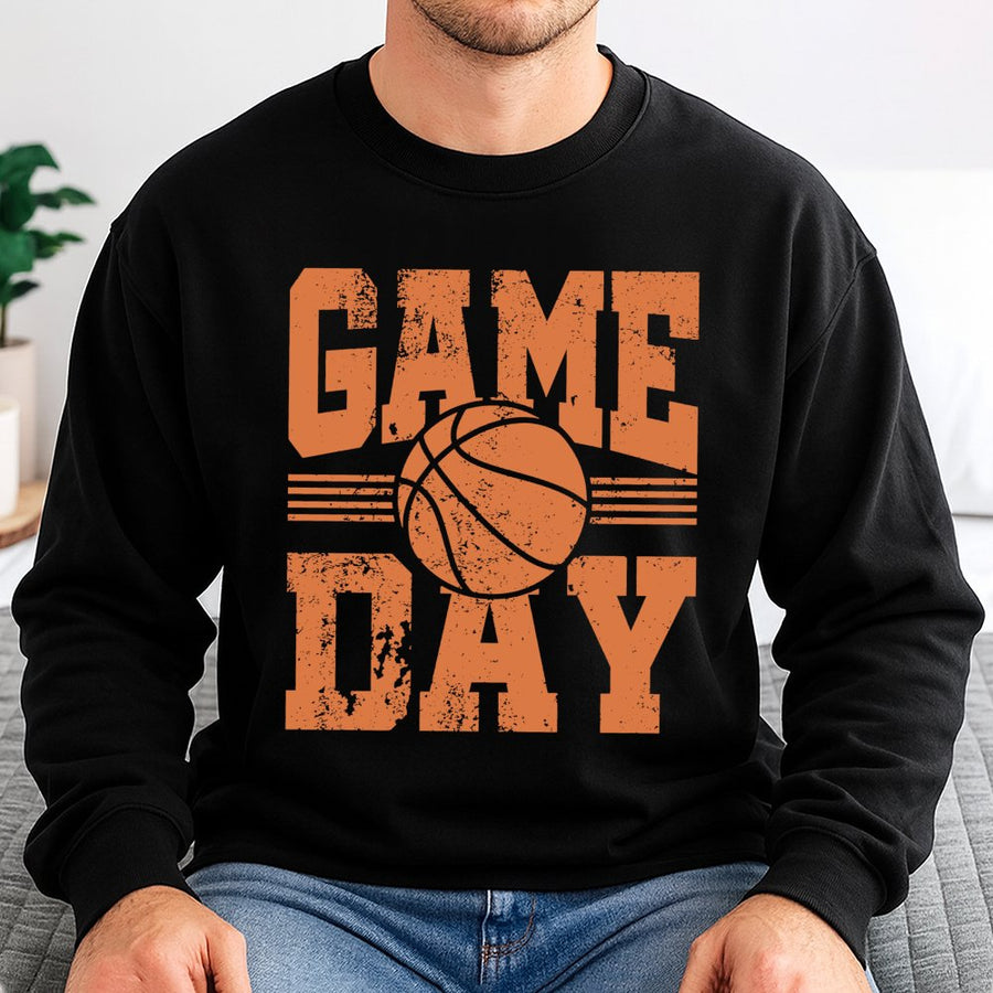 Game Day Basketball Sweatshirt | Distressed Vintage Sports Graphic | Premium Cotton Blend | Gift for Basketball Mom, Coach or Player