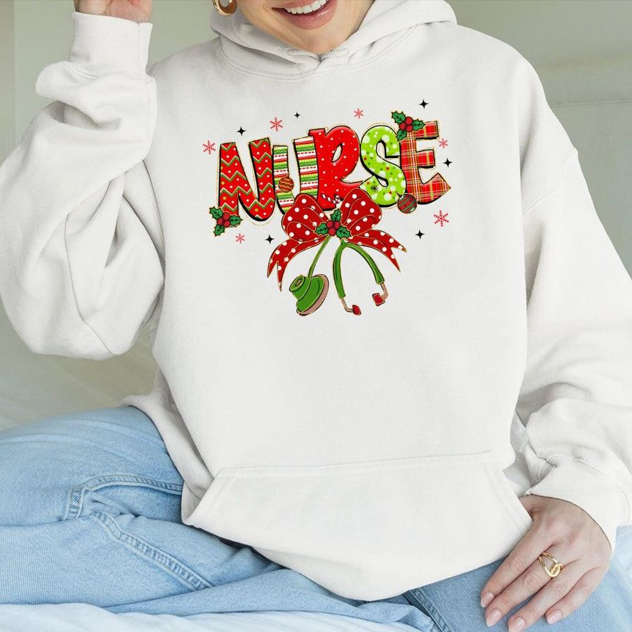 Christmas Nurse Hoodie | Festive Stethoscope Holiday Graphic Design | Soft Cotton-Poly Blend | Premium Gift for Nurses & Healthcare Workers