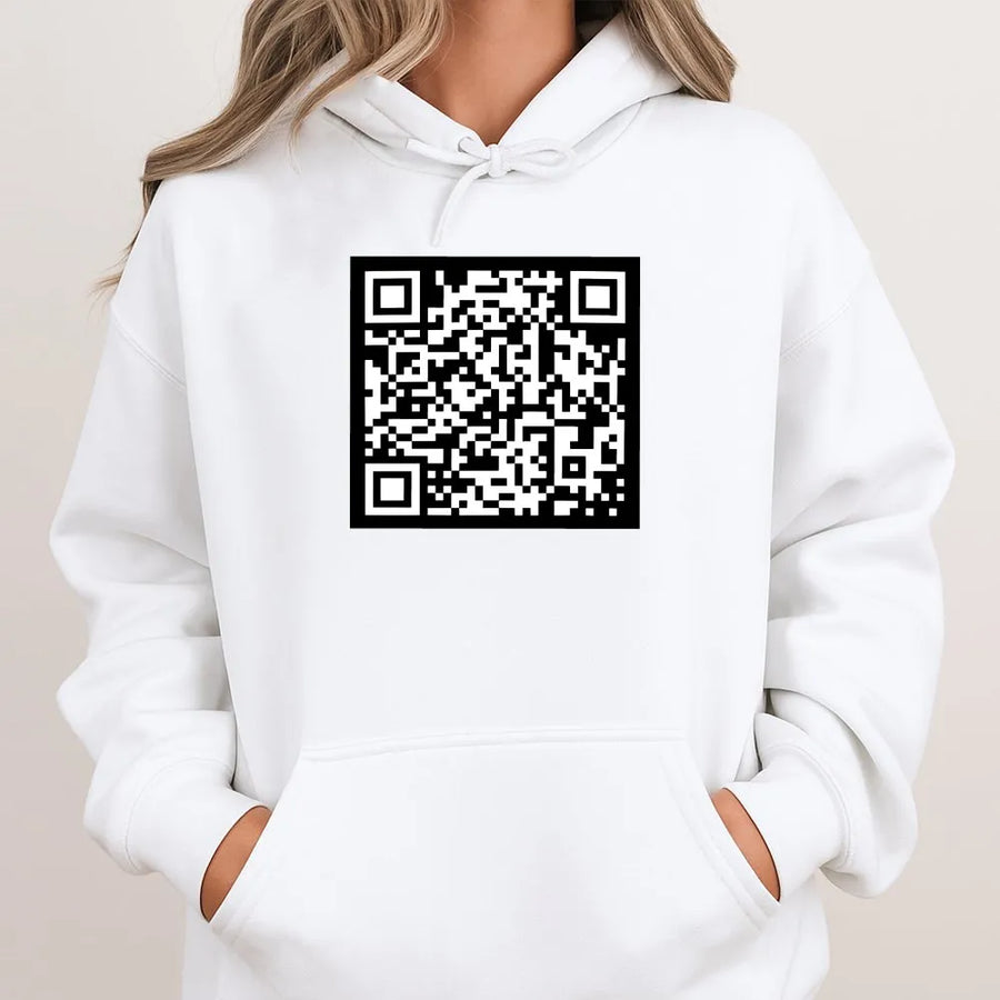Funny QR Code Hoodie | Scannable Gag Gift Sweatshirt with Hidden Message | Premium Cotton-Blend Pullover | Novelty Bachelor Party Gift