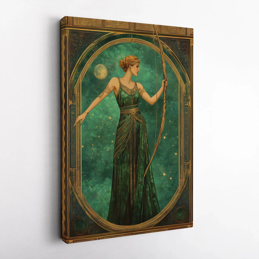 Artemis Goddess Canvas Art | Art Nouveau Mythology Wall Decor | Premium 1.25" Gallery Wrap | Greek Mythology Gift for Her