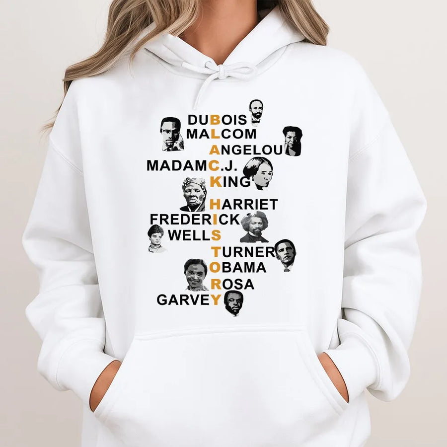 Black History Month Hoodie | Iconic Leaders Portrait Graphic | Soft Cotton-Poly Blend | Premium Gift for Men and Women