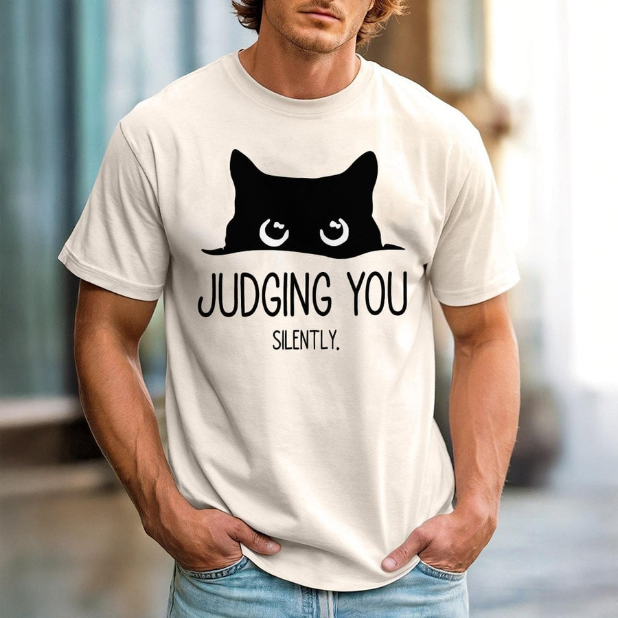 Judging You Silently Black Cat T-Shirt | Peeking Kitten Graphic Tee | 100% Cotton Premium Quality | Funny Animal Lover Gift For Cat Mom
