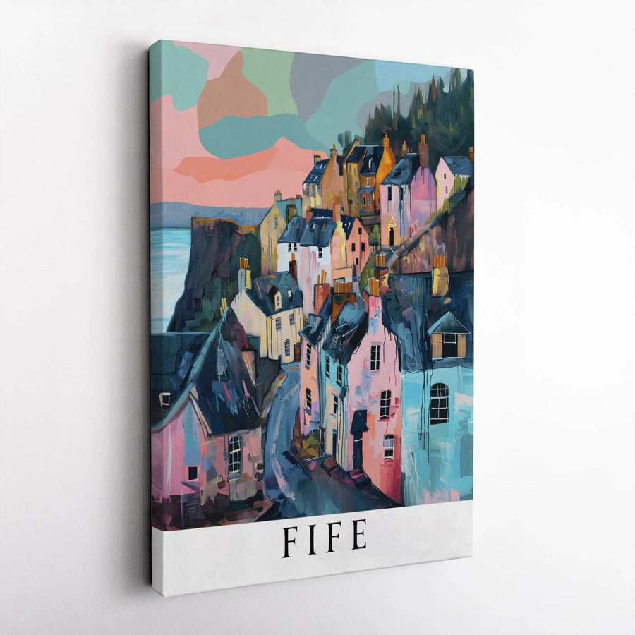 Fife Scotland Canvas Print | Colorful Coastal Village Painting | Premium Gallery Wrapped Wall Art | Scotland Travel Souvenir Gift for Home Decor