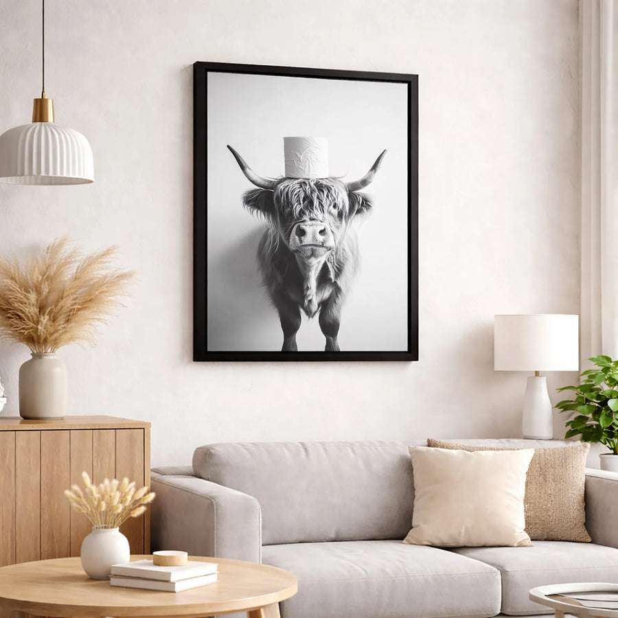 Funny Highland Cow Canvas Print | Quirky Bathroom Wall Art with Toilet Paper | Premium 1.25" Gallery Wrap | Humorous Farmhouse Decor Gift