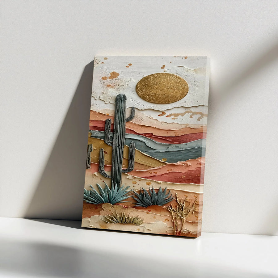 Textured Desert Canvas Art | Modern 3D Effect Impasto Landscape | Premium Gallery Wrapped Canvas | Boho Southwestern Home Decor Gift