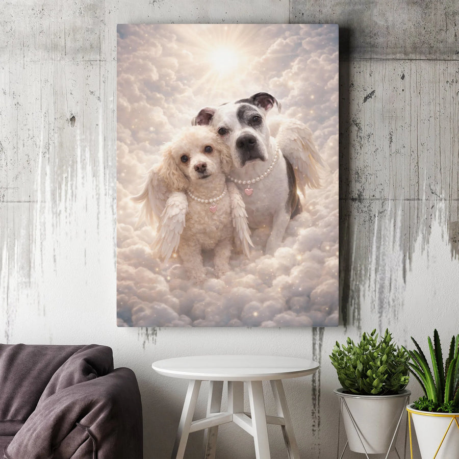 Dog Memorial Canvas | Two Dogs with Angel Wings in Heaven | Premium Gallery Wrapped Art | Sympathy Gift for Pet Loss