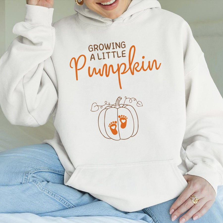 Growing A Little Pumpkin Hoodie | Fall Pregnancy Announcement Sweatshirt | Soft Cotton Blend | Cute Baby Shower Gift For Expecting Moms