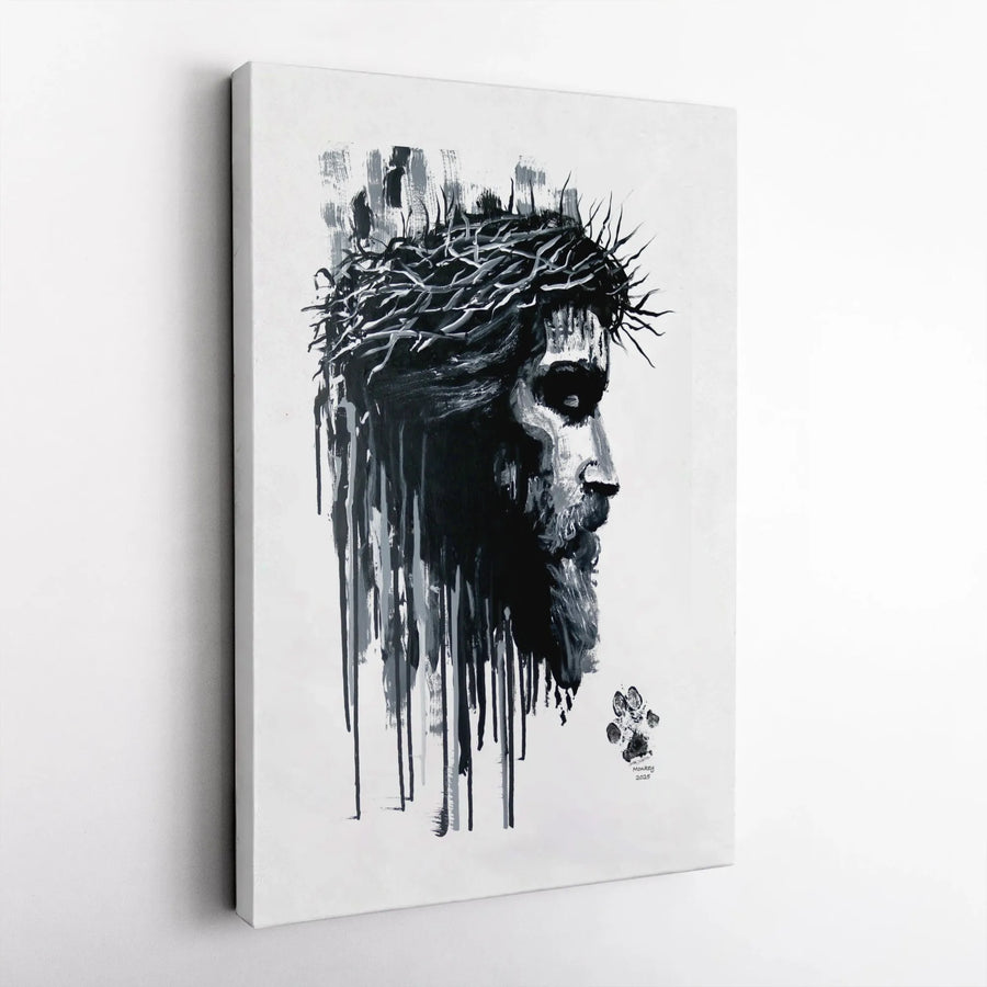 Jesus Canvas Wall Art | Abstract Crown of Thorns Portrait | Premium Thick Gallery Wrap | Modern Christian Home Decor Gift