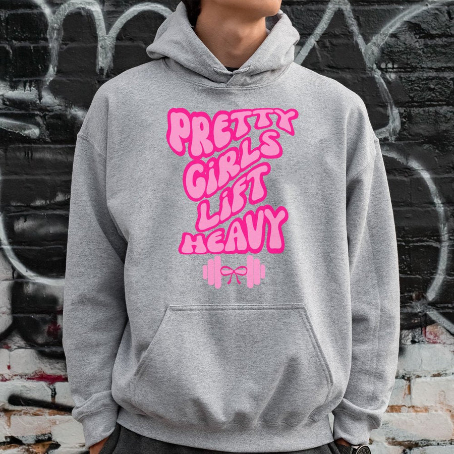Pretty Girls Lift Heavy Hoodie | Retro Gym Aesthetic Graphic | Cotton-Blend Comfort | Cute Fitness Gift for Her