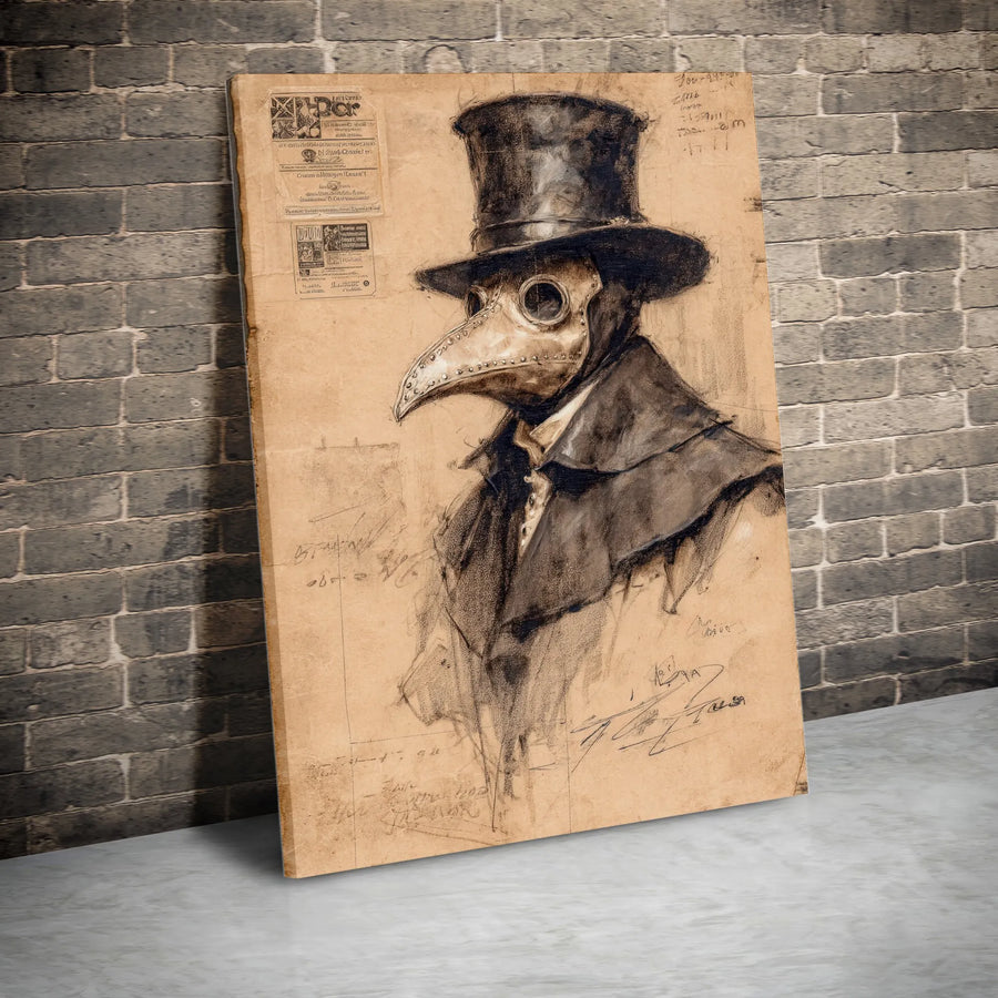 Plague Doctor Wall Art | Vintage Sketch Aesthetic Drawing | Gallery Quality Canvas Print | Gothic Home Decor Gift for Dark Academia Enthusiasts