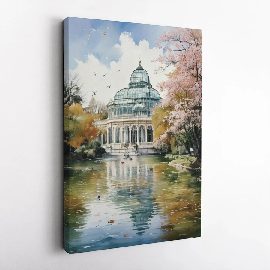 Palacio de Cristal Canvas Print | Madrid Spain Watercolor Art | Gallery Quality 1.25 Inch Wall Decor | Travel Lover Gift