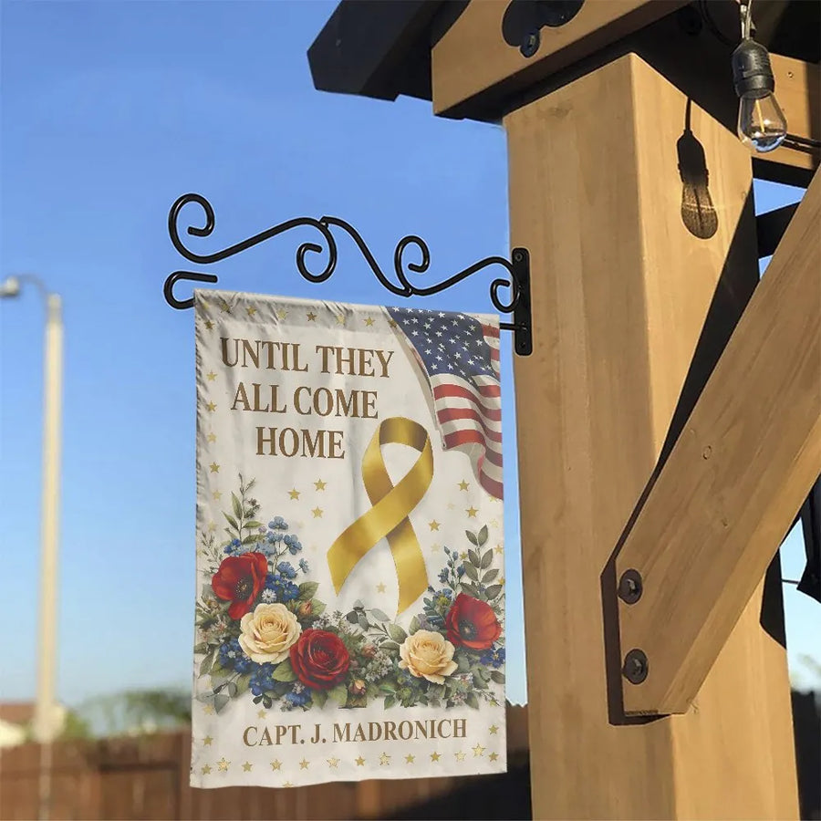 Military Support Garden Flag | Until They All Come Home Yellow Ribbon | Double Sided Polyester Fabric | Premium Patriotic Gift for Veteran Families