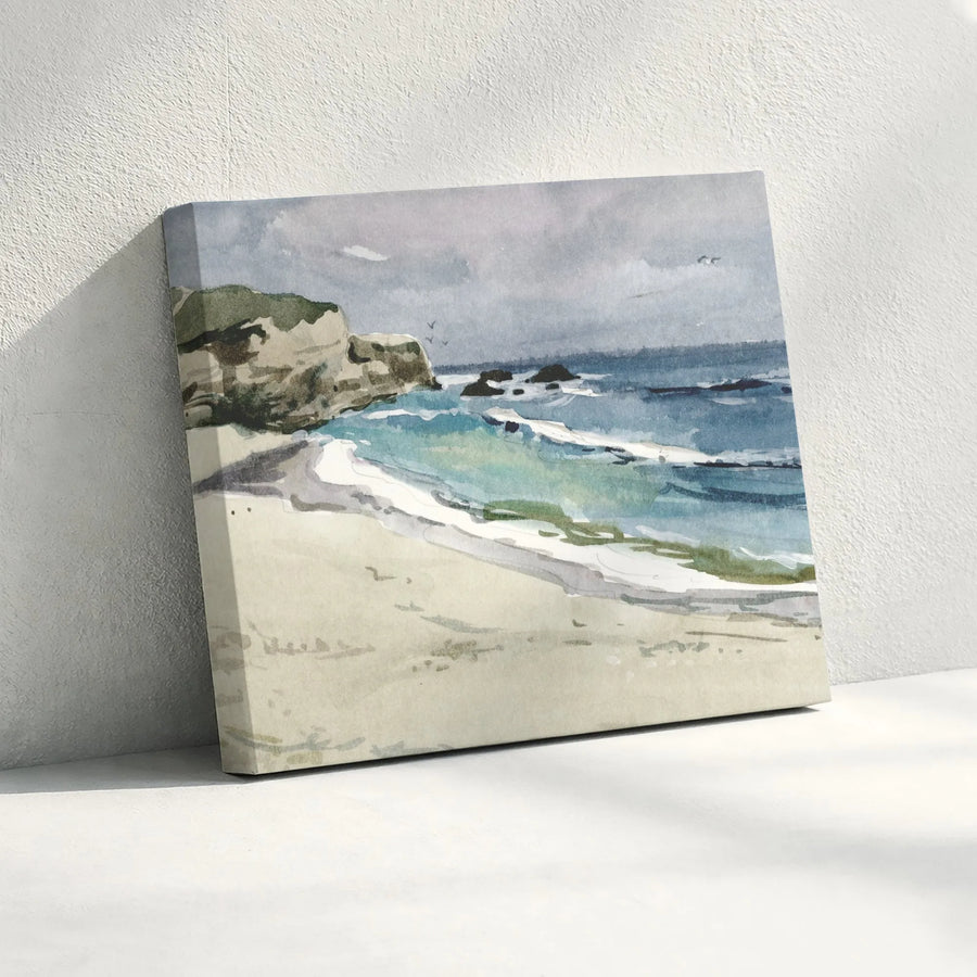 Coastal Seascape Canvas Wall Art | Watercolor Beach Painting Print | Gallery Quality Canvas Decor | Nautical Living Room Decor Gift