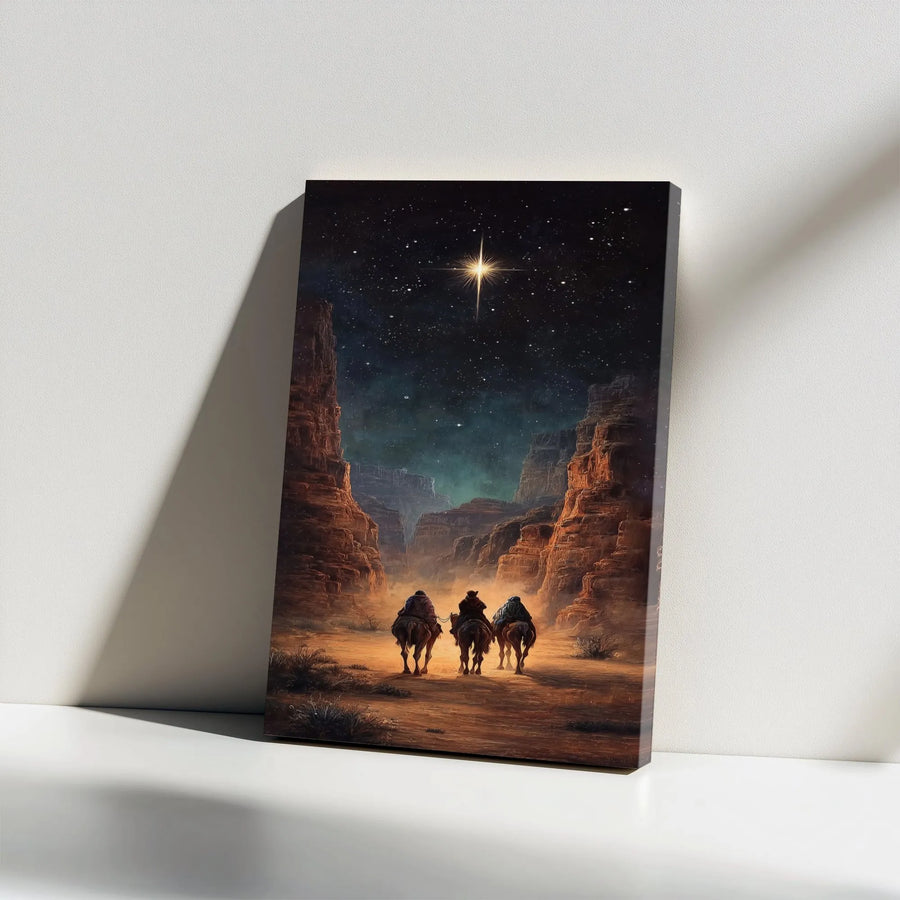 Nativity Canvas Wall Art | Three Wise Men Following the Star of Bethlehem | Premium Gallery Wrap Decor | Religious Christmas Gift for Home