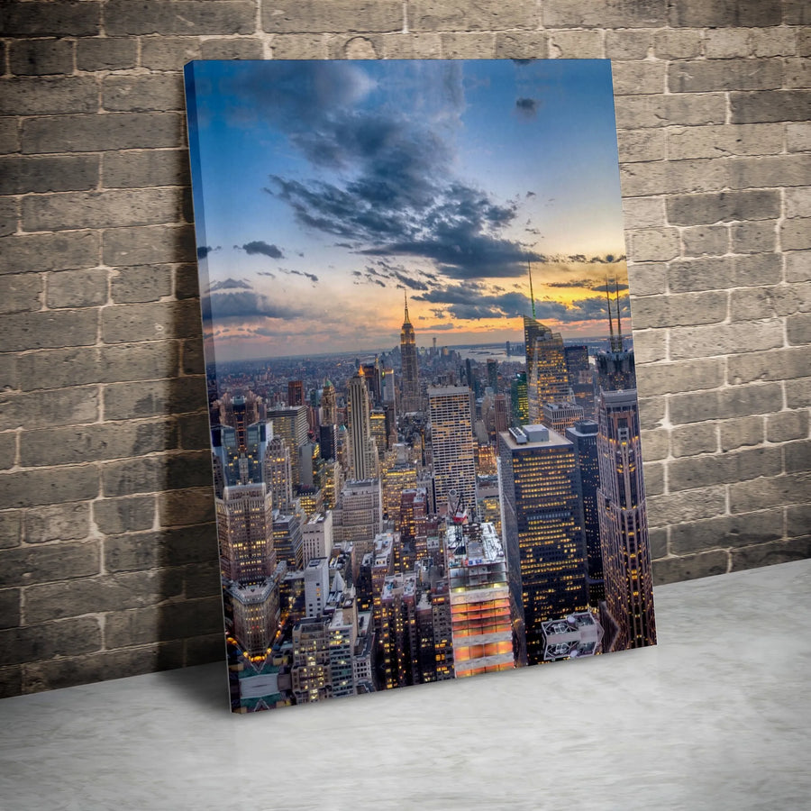 New York City Skyline Canvas Wall Art | Manhattan Sunset Cityscape Photography | Premium Gallery Wrapped Canvas | Gift for Office & Modern Home Decor