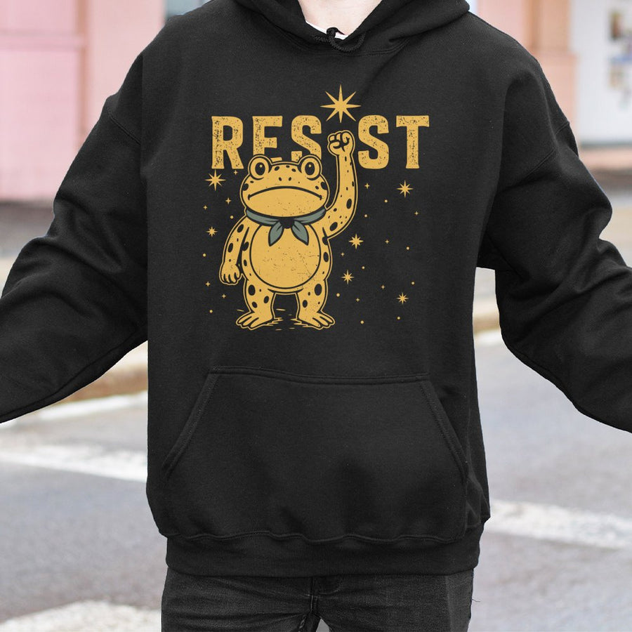 Resist Frog Hoodie | Activist Graphic Sweatshirt | Premium Cotton Blend | Gift for Social Justice Supporters