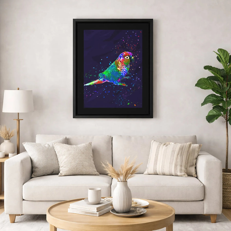 Colorful Parrot Canvas Wall Art | Abstract Splatter Paint Conure Design | Premium Fade-Resistant Print | Vibrant Bird Lover Gift Decor