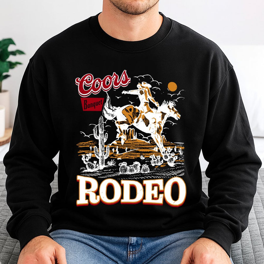 Coor Banqet Rodeo Cowboy Sweatshirt, 2 Sided Graphic Printed Unisex Classic Cotton Sweatshirt Menswear Top