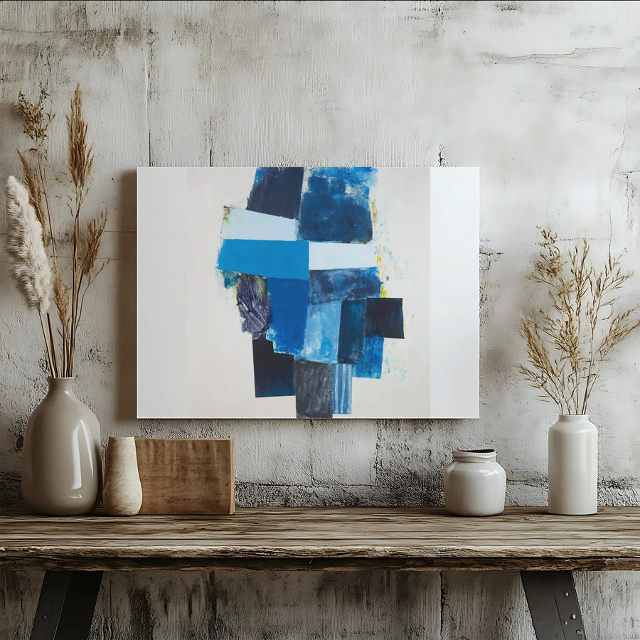 Abstract Blue Canvas Wall Art | Modern Geometric Block Painting | Premium Fade-Resistant Print | Large Statement Decor for Living Room & Office