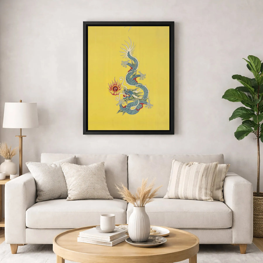 Qing Dynasty Dragon Flag Canvas Print | Imperial China Yellow Banner Art | Premium Fade-Resistant Gallery Wrap | Historical Asian Home Decor Gift