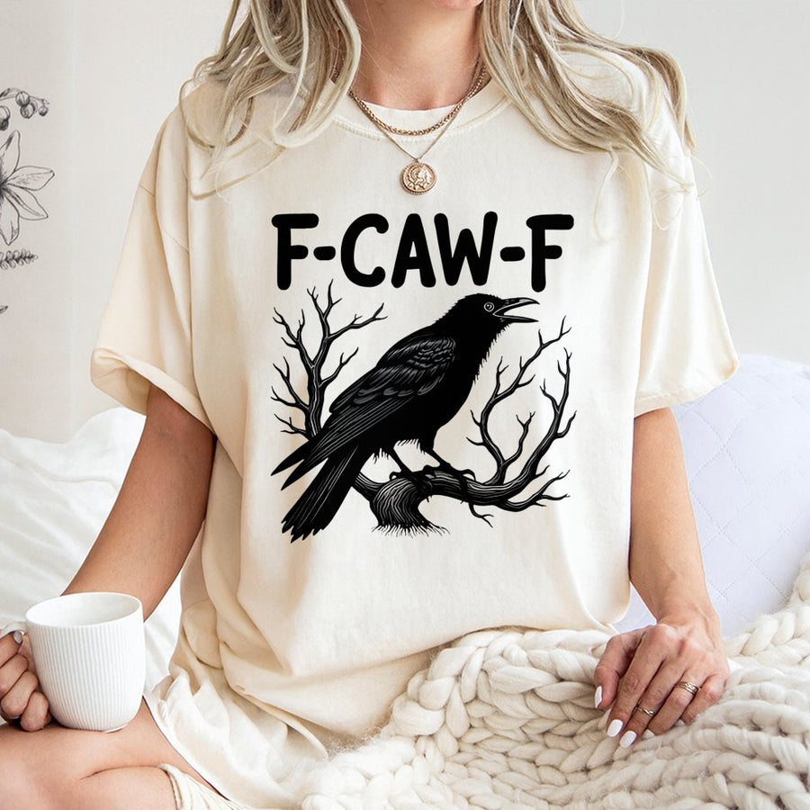 Raven Graphic T-Shirt | F-CAW-F Bird Pun Design | 100% Cotton Premium Tee | Nature Lover Gift for Men and Women