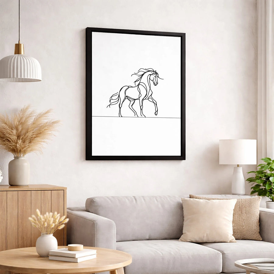 Minimalist Horse Canvas Art | Single Line Drawing Wall Decor | Premium Gallery Wrap Print | Modern Equestrian Gift for Home Office