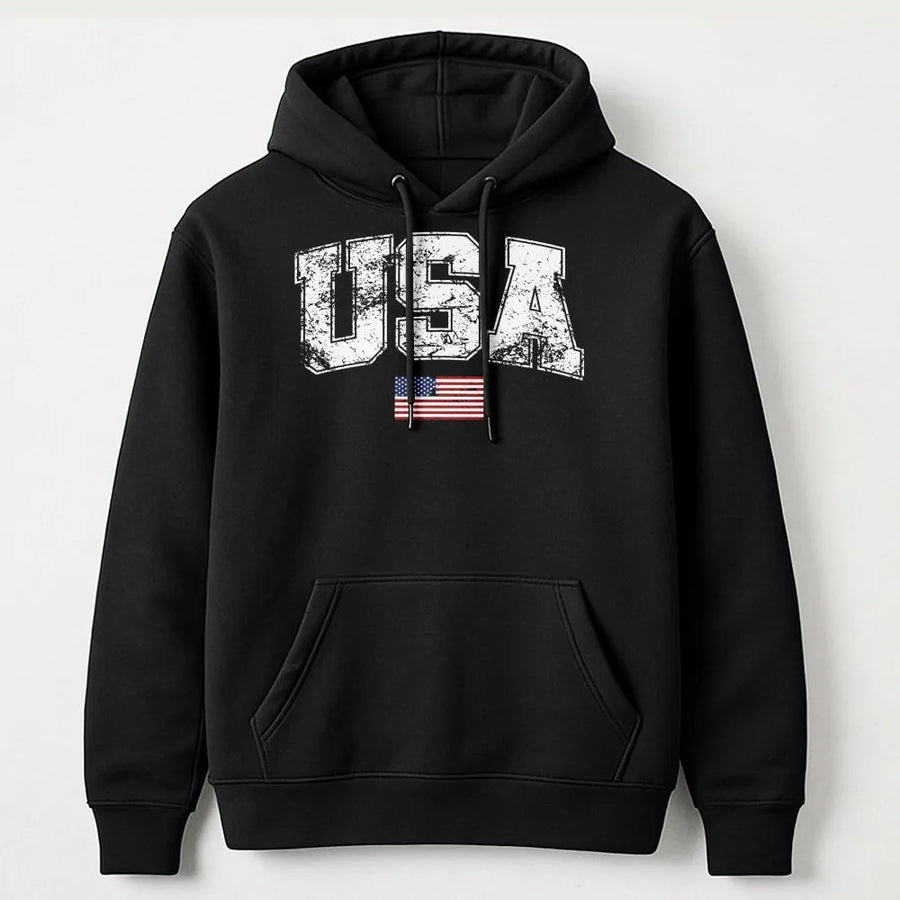 USA Flag Hoodie | Distressed Patriotic Graphic | Premium Cotton Blend | Unisex 4th of July Apparel Gift for Men and Women