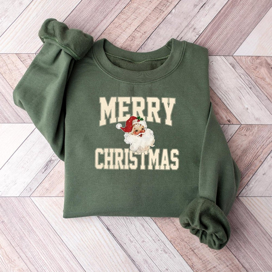 Merry Christmas Santa Sweatshirt | Retro Vintage Graphic Holiday Pullover | Premium Cotton Blend | Unisex Cozy Gift for Christmas Lovers