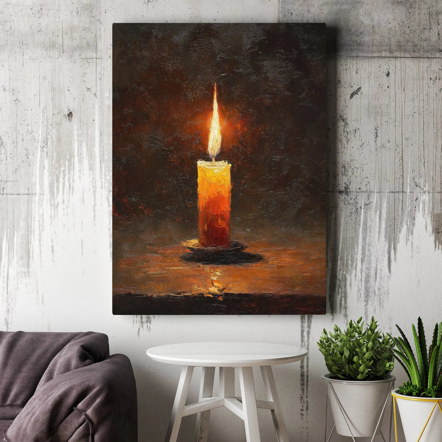 Candlelight Vertical Canvas | Textured Oil Painting Style Art Print | Premium 1.25" Thick Gallery Wrap | Moody Academia & Spiritual Home Decor Gift