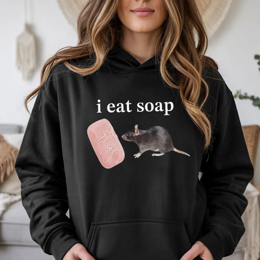 I Eat Soap Rat Meme Hoodie | Funny Animal Graphic Sweatshirt | Premium Cotton-Blend Pullover | Sarcastic Internet Humor Gift for Men & Women
