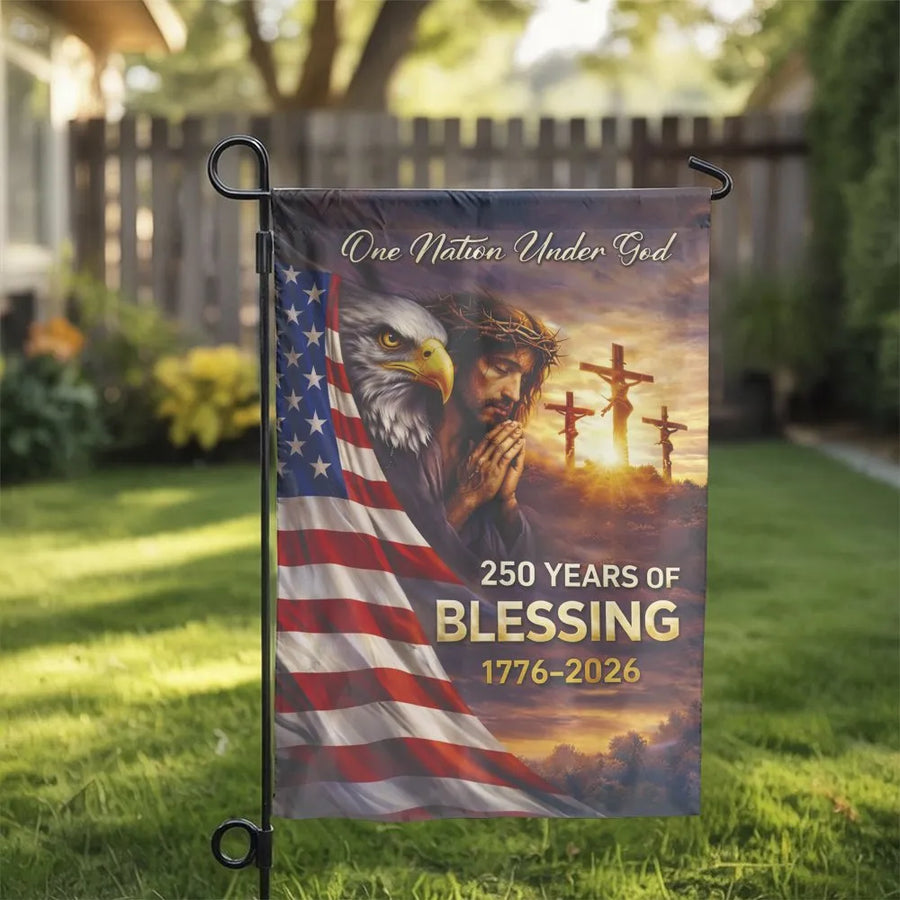 One Nation Under God Garden Flag | Jesus Eagle USA 250th Anniversary Decor | Weather-Resistant Polyester | Commemorative Christian Patriotic Gift