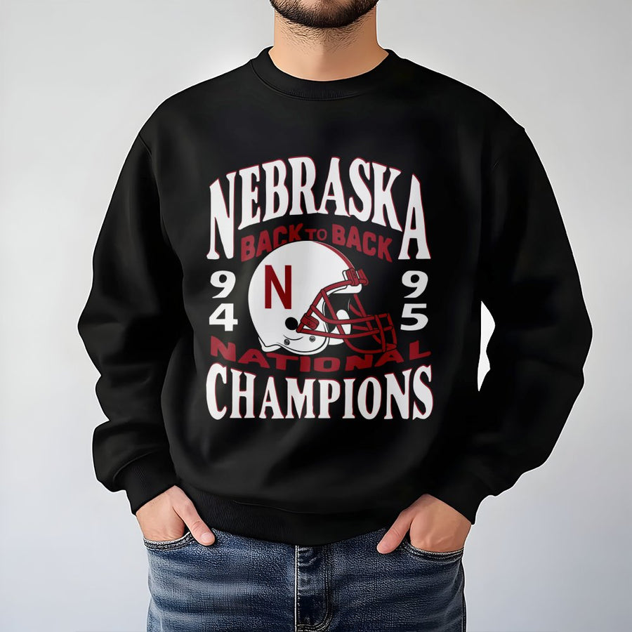 Nebraska Back To Back Champs 1994 1995 Sweatshirt, Vintage College Football Graphic Sweatshirt, Retro National Champions Top For Men Women