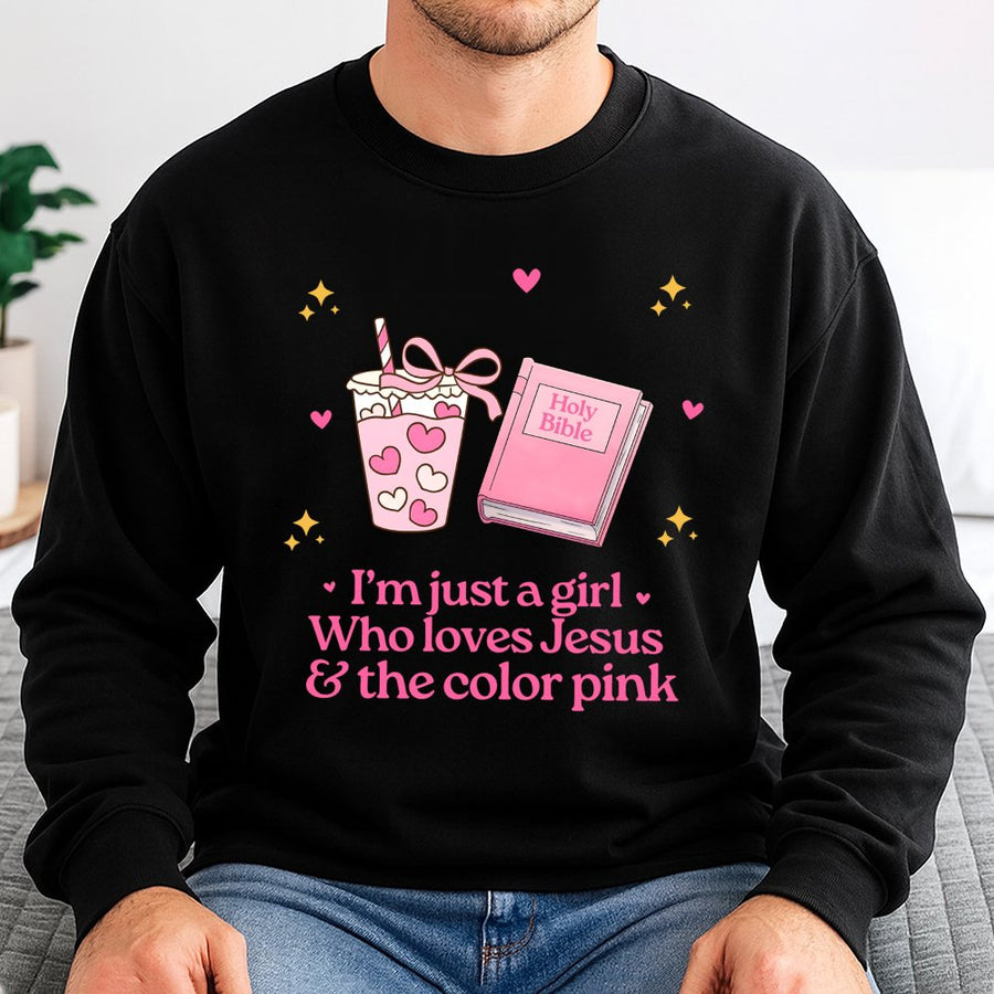 I'm Just A Girl Who Loves Jesus Sweatshirt | Christian Faith Aesthetic Graphic | Cotton Blend Premium Crewneck | Trendy Religious Gift For Women