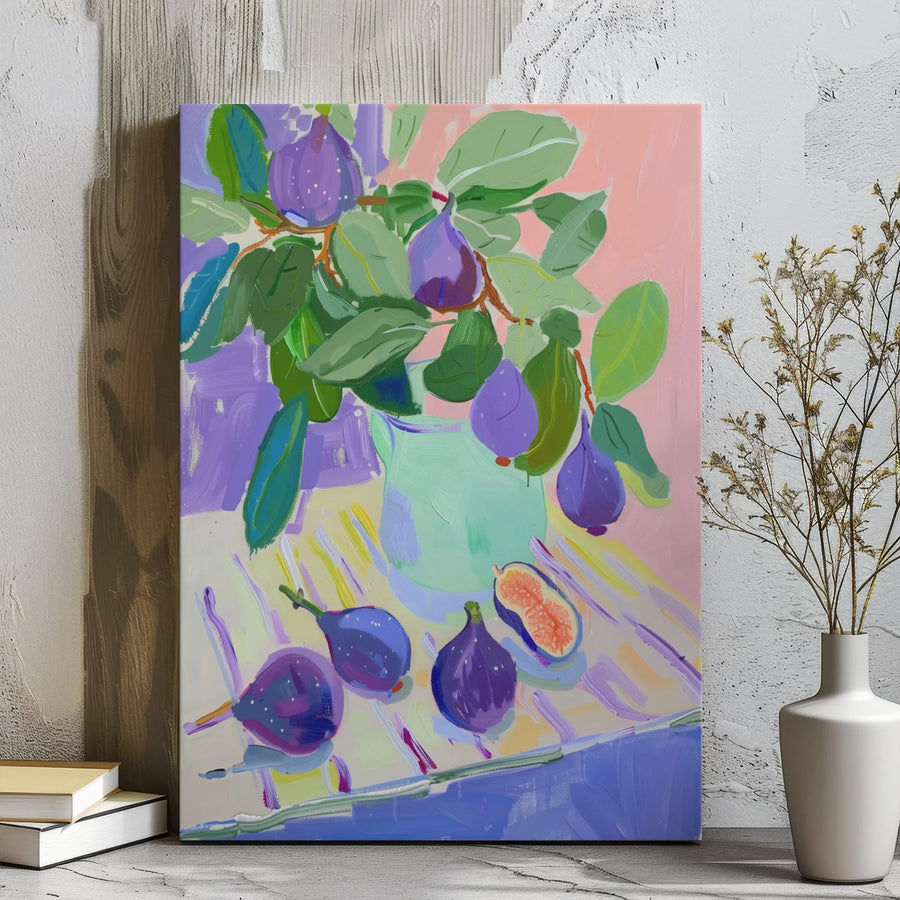 Abstract Fig Still Life Canvas Print | Impressionist Fruit Wall Art | Gallery Wrapped Premium Decor | Modern Kitchen & Dining Room Gift