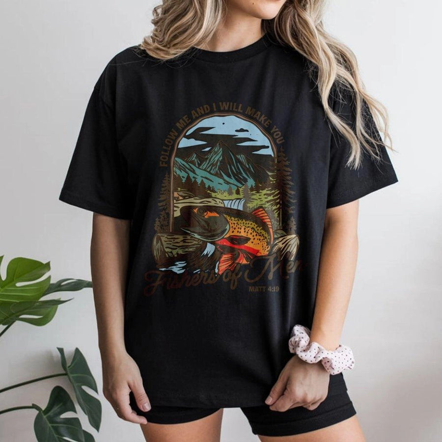 Fishers Of Men T-Shirt | Matthew 4:19 Bible Verse Graphic | Premium Cotton Unisex Tee | Inspirational Christian Fishing Gift For Men And Women