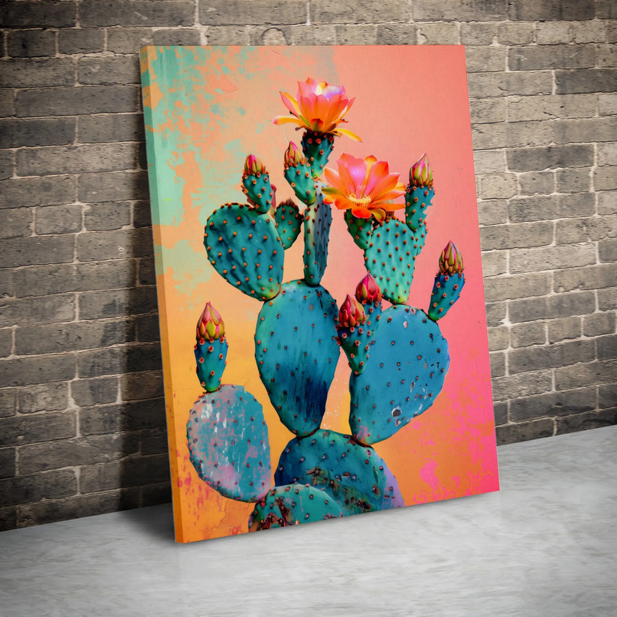 Prickly Pear Cactus Canvas Wall Art | Vibrant Pop Art Floral Print | 1.25 Inch Premium Gallery Wrap | Modern Southwestern Home Decor Gift