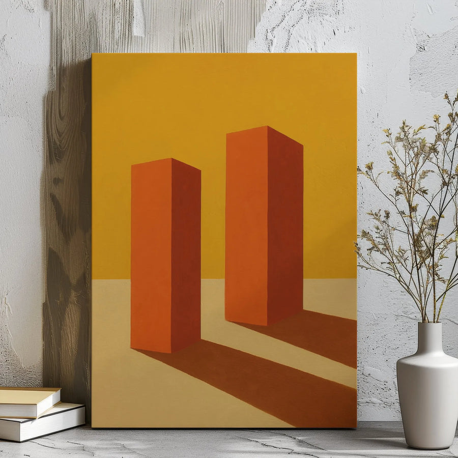 Abstract Geometric Canvas Art | Minimalist Orange Pillar Wall Decor | Premium 1.25-Inch Gallery Wrap | Modern Home Office Statement Piece