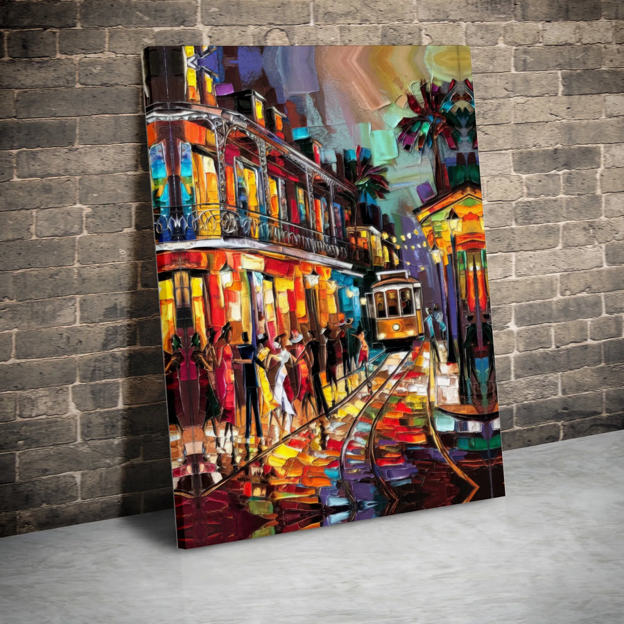 New Orleans Streetcar Canvas Print | Abstract Night Cityscape Art | Gallery-Quality 1.25 Inch Profile | Premium Home Decor Gift