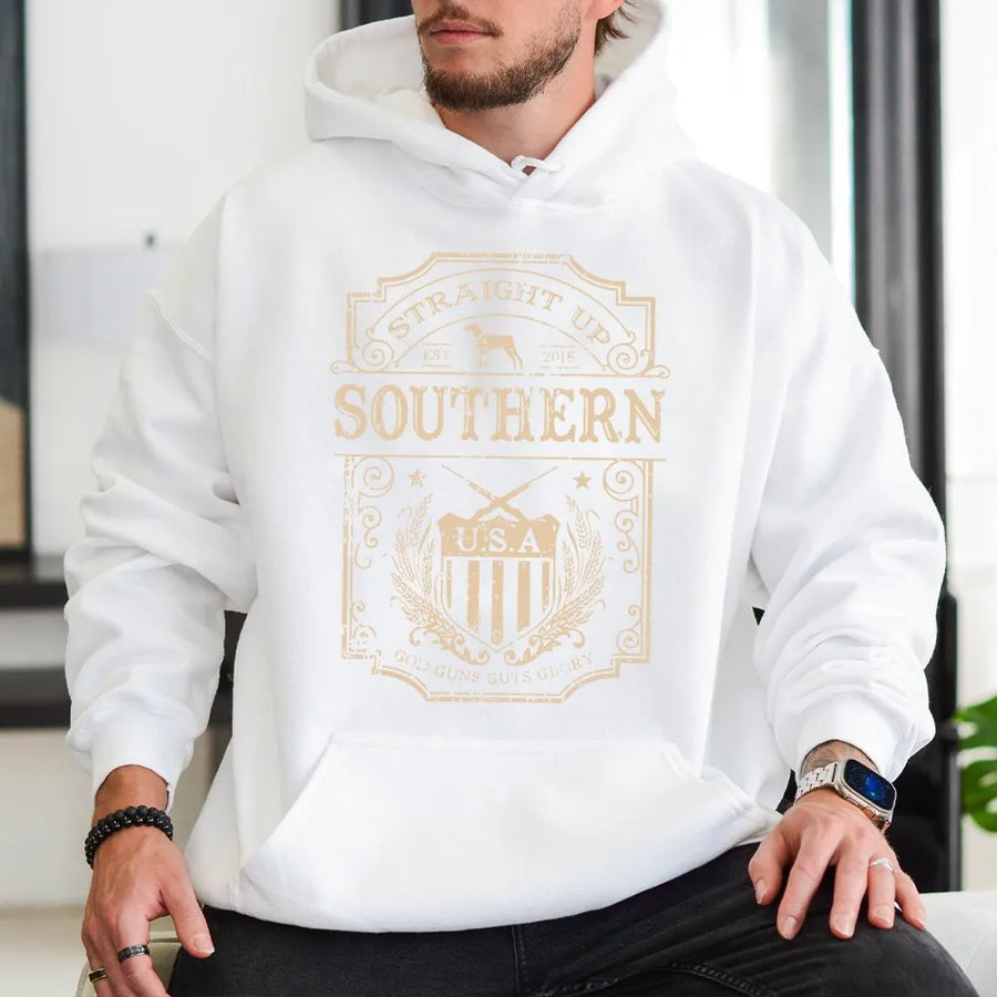 Southern Pride Hoodie | God Guns Guts Glory USA Design | Premium Cotton Blend | Gift for Patriotic Southerners