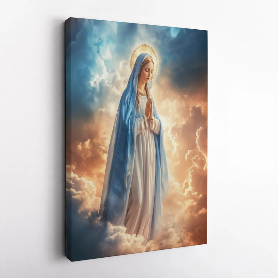 Virgin Mary Canvas Print | Praying Madonna Religious Wall Art | Premium Gallery Wrapped Stretched Canvas | Spiritual Home Decor Gift