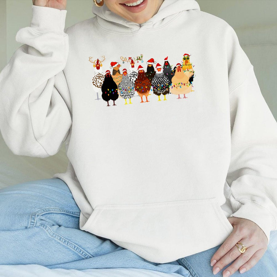 Christmas Chicken Hoodie | Festive Farm Animal Santa Hat Graphic | Soft Cotton-Poly Blend Sweatshirt | Funny Holiday Gift for Chicken Lovers