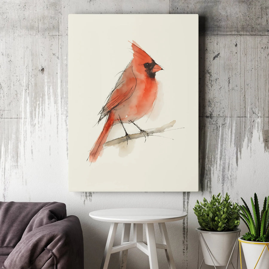Northern Cardinal Canvas Art | Watercolor Sketch Wall Decor | Premium Fade-Resistant Gallery Wrap | Bird Lover Gift Idea